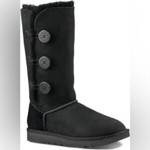 UGG Bailey Suede Button Triplet II Water-Repellent Tall Boots Black